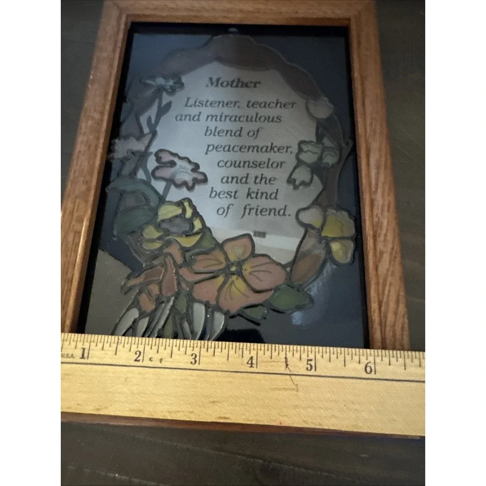 Vintage Mother‎ Poem Mirrored Stained Glass Style in Wood Frame 10